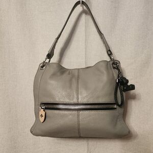 OrYANY Gray Leather Rachel Hobo Front Zipper Pocket, Chunky Hardware